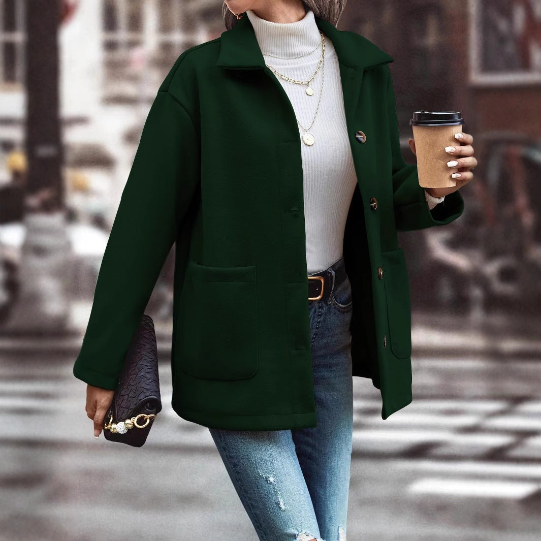 Damen Oversized-Jacke Knopfdetails Praktische Taschen Eveloria