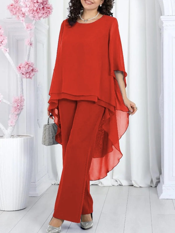 Damen Tunika mit transparenter Überlagerung und elegante Hose