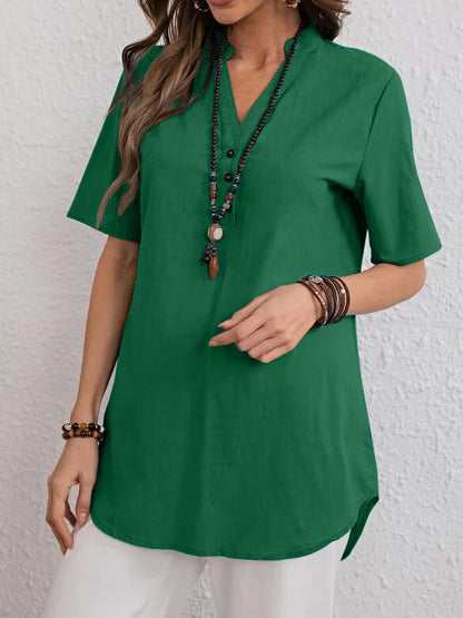 Damen Blusenshirt Kurzärmlig Modern Druckknöpfe Bequem Weiß