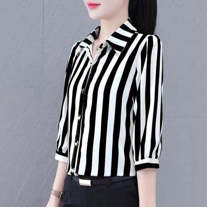 Damen Bluse Gestreift Modischer Schnitt Eveloria