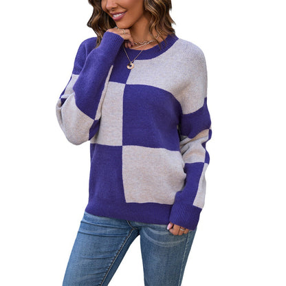Damen Pullover Weich Blockdesign Grau Eveloria