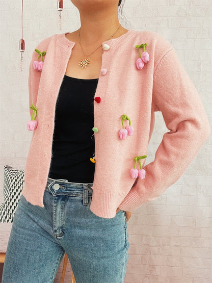 Damen Strickjacke Florales Design Bunt