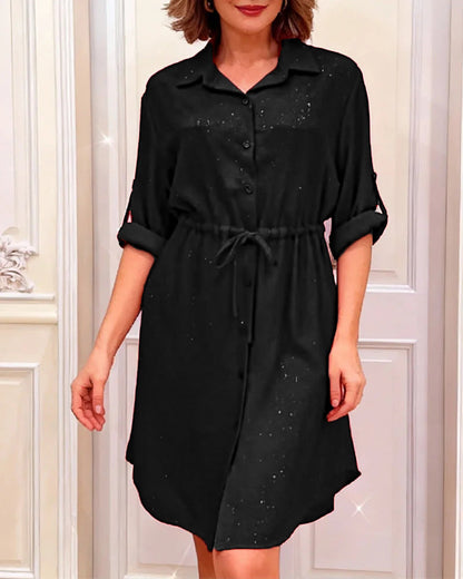 Damen Hemdblusenkleid Taillenschnürung Strassverzierung Eveloria