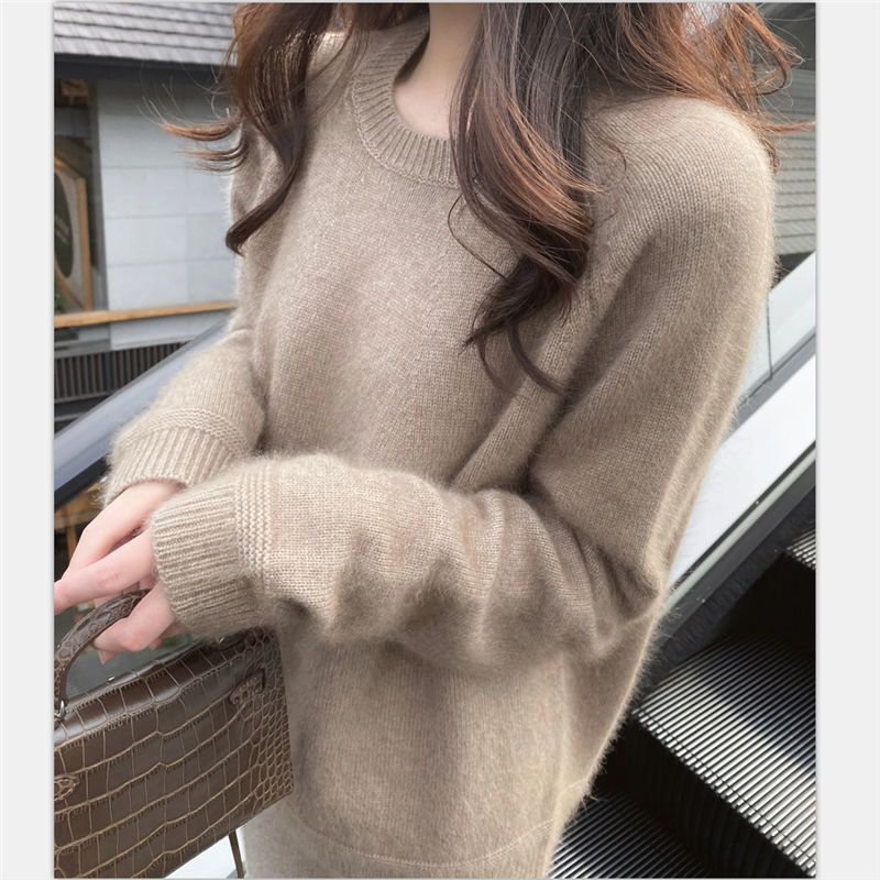 Damen Kaschmirpullover Feine Rippstruktur Lässiger Schnitt Beige
