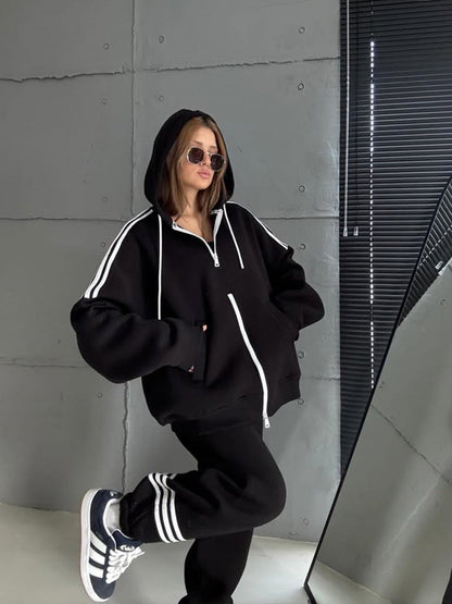 Damen Hoodie Doppelter Reißverschluss Lässiger Schnitt Eveloria