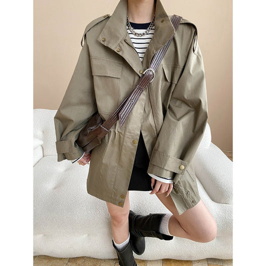 Damen Übergangsjacke Lässig mit Taschen und Verstellbarem Hüftzug - Eveloria