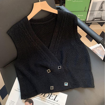 Damen Strickweste Zopfmuster Elegante Knöpfe