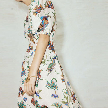 Damen Maxikleid Blumenmuster Voluminöse Ärmel Eveloria