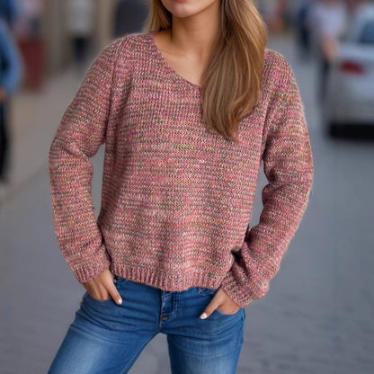 Damen Pullover V-Ausschnitt mit Strukturmuster Eveloria