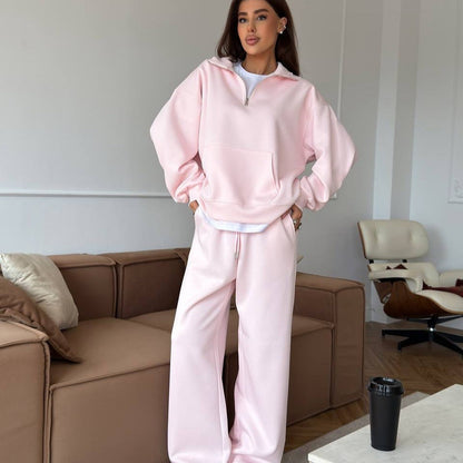 Damen Sportpullover Halb-Reißverschluss Weite Hose Eveloria