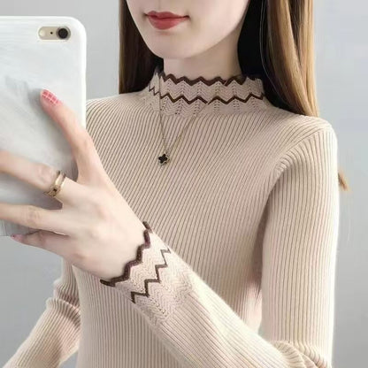 Damen Strickpullover Stehkragen Wellenmuster Eveloria