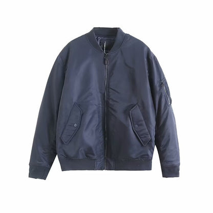 Damen Kunstleder Bomberjacke mit Taschen