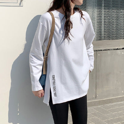 Damen Langarmshirt Asymmetrisch Moderner Schriftzug Eveloria