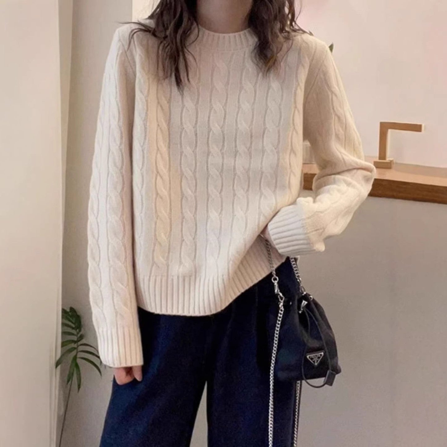 Damen Strickpullover Kabelmuster