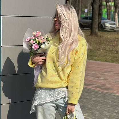Damen Strickpullover Elegantes Design Floralmuster Eveloria