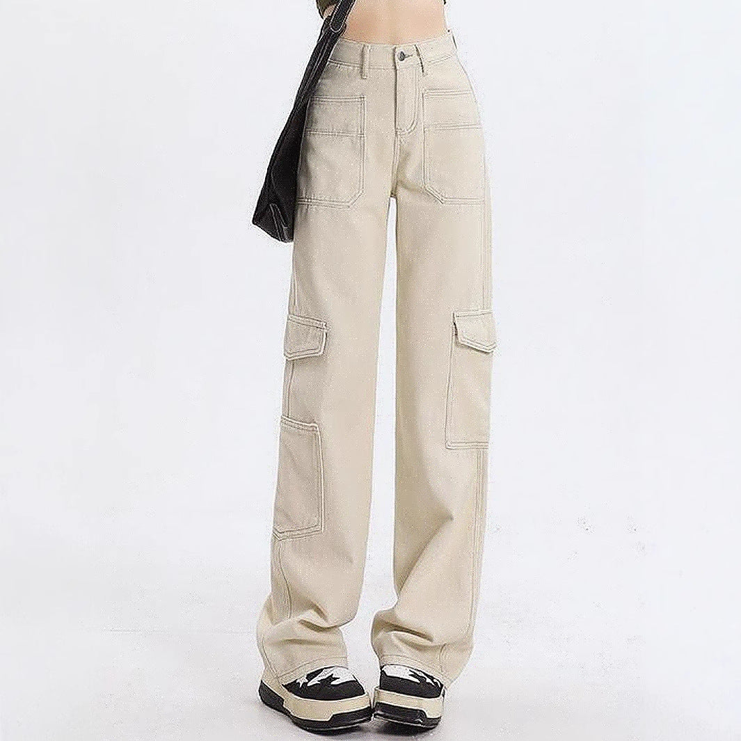 Damen High-Waist Cargo-Jeans mit Taschen Schwarz Eveloria - Eveloria