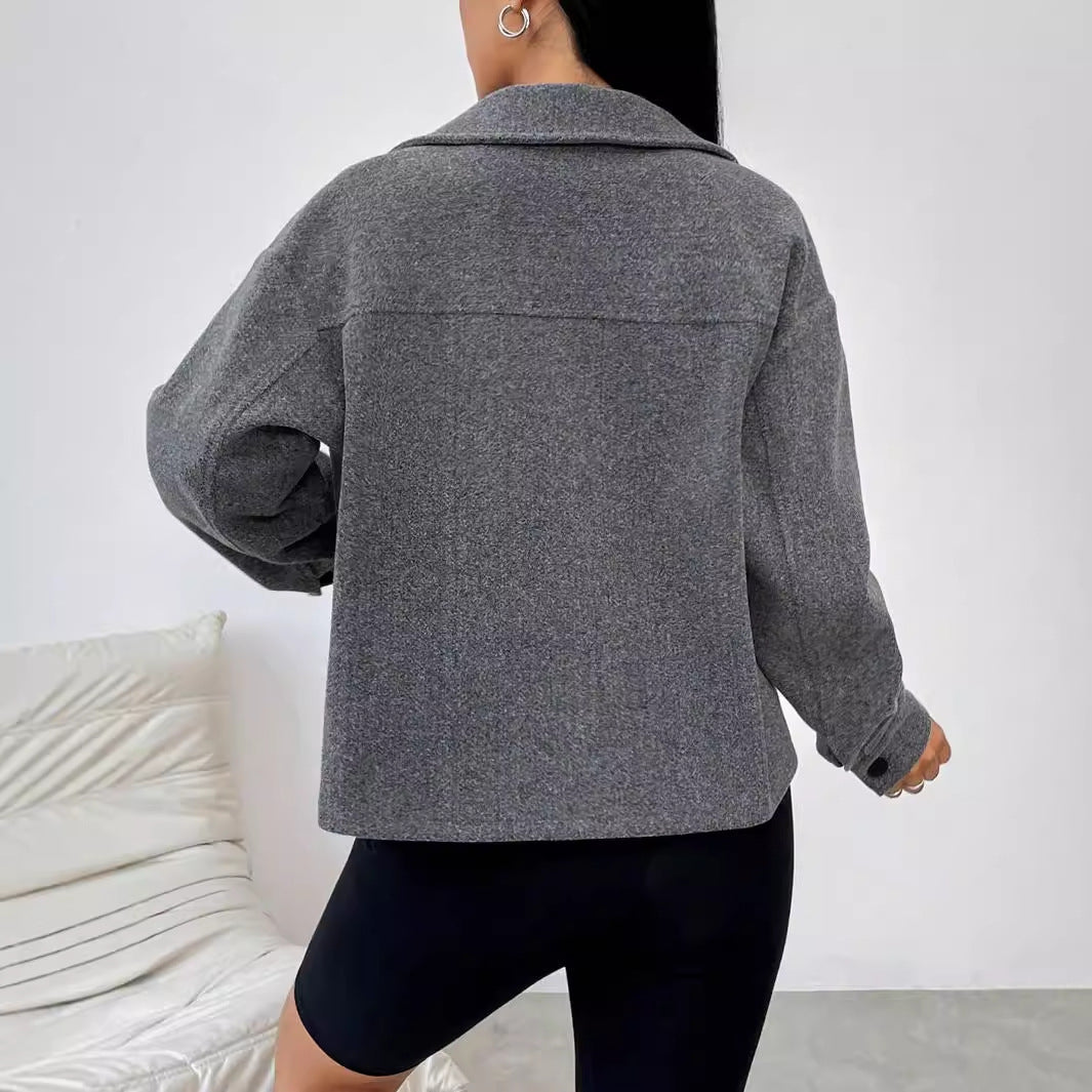 Damen Oversized Jacke Lässig Mit Taschen Button Down Verschluss