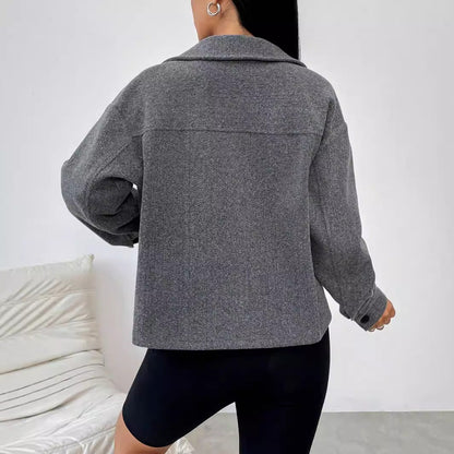 Damen Oversized Jacke Lässig Mit Taschen Button Down Verschluss