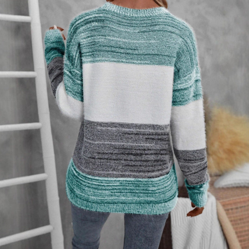 Damen Strickpullover Gemustert Asymmetrisch Langer Ärmel