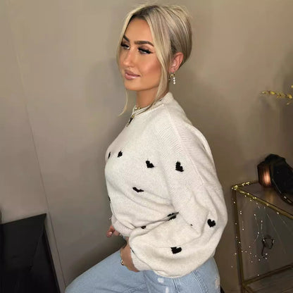 Damen Strickpullover Weitem Schnitt Herzmotiv Kuschelig
