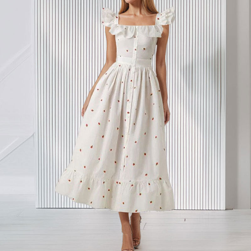 Damen Maxikleid Rüschen Floralmuster Eveloria