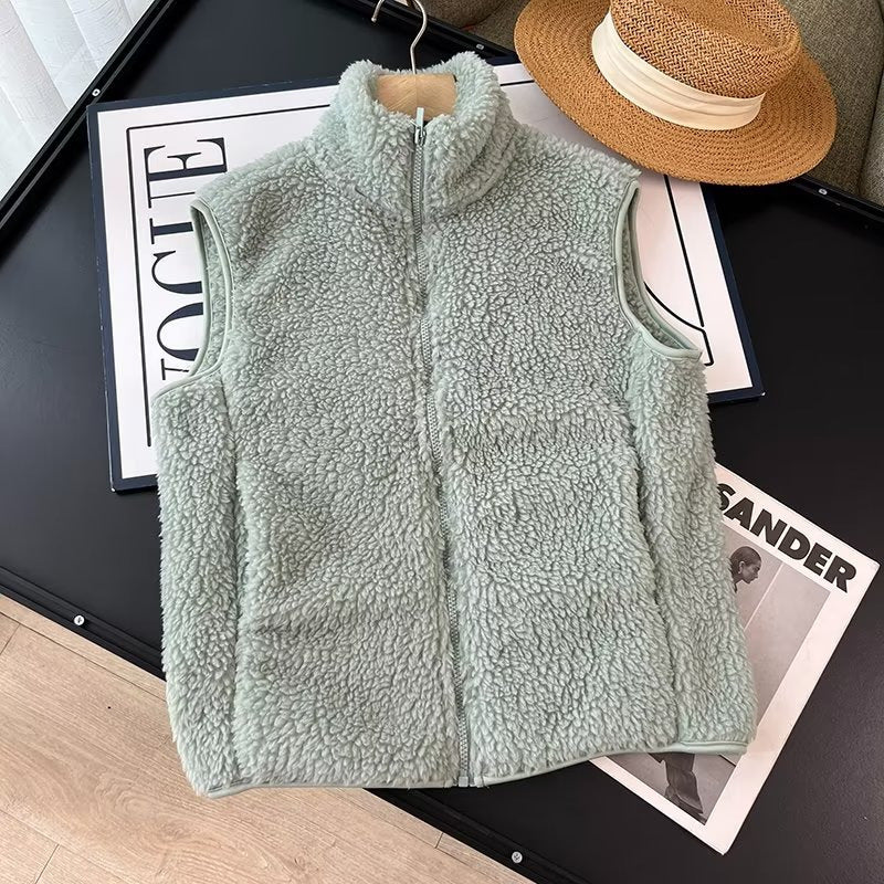 Damen Fleece-Weste mit hohem Kragen Kuschelig Grau Eveloria