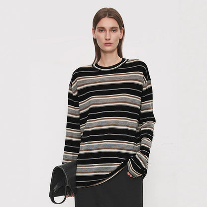 Damen Langarmshirt Streifenmuster Eveloria Baumwolle Weiß