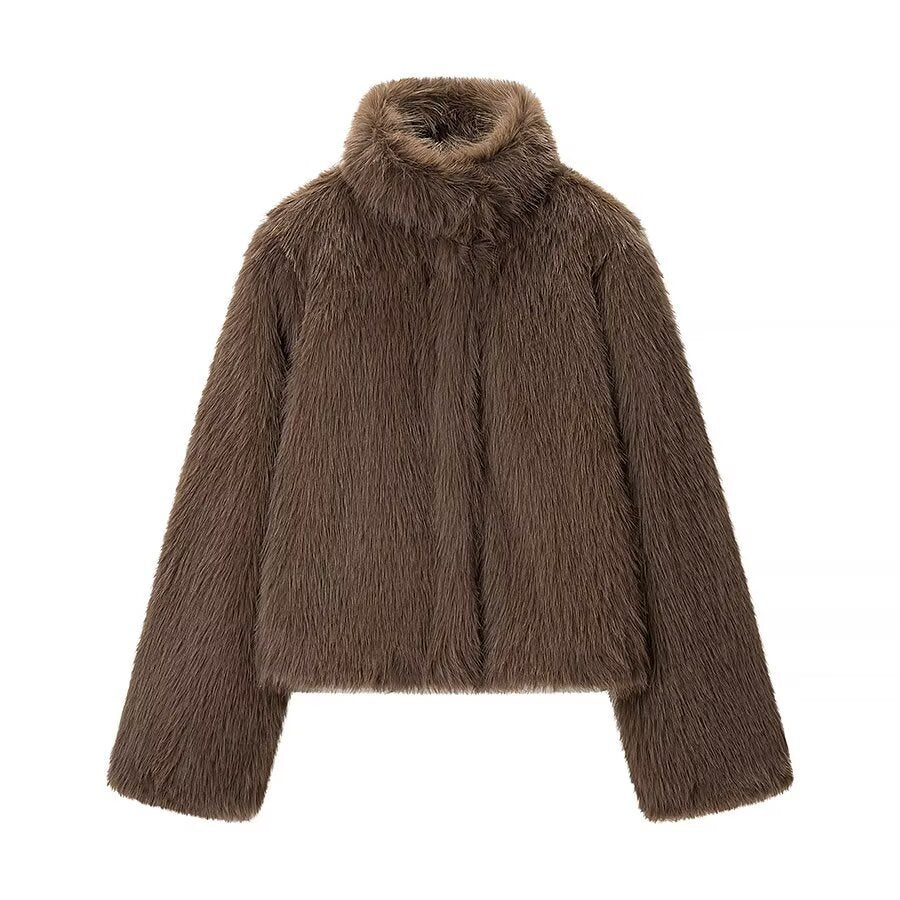 Damen Plüschjacke Hohler Kragen Locker Damenjacke Eveloria