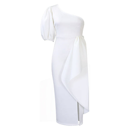 Damen Kleid Asymmetrisch Dekoratives Drapierung Elegantes Design