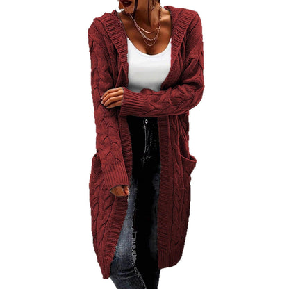 Damen Grosstrick Cardigan mit Kabelmuster und Taschen