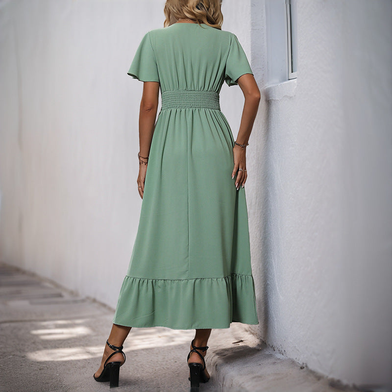 Damen Maxikleid Voluminöse Rüschen Taillierbarer Gürtel Eveloria