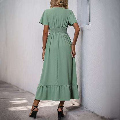 Damen Maxikleid Voluminöse Rüschen Taillierbarer Gürtel Eveloria