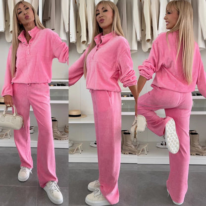 Damen Fleece-Loungewear-Anzug mit Knöpfen Eveloria