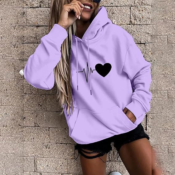 Damen Kapuzenpullover Herzschlagmotiv Eveloria
