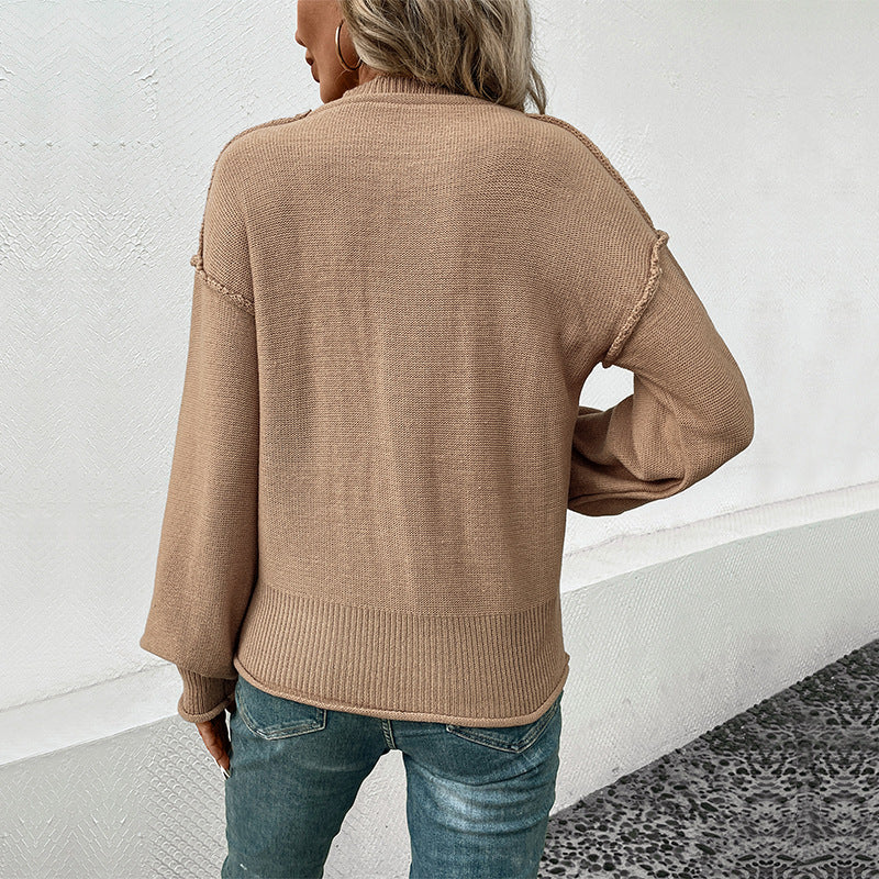 Damen Strickpullover mit Brusttasche und Details Beige