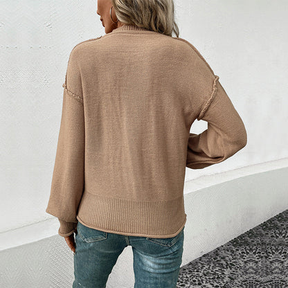Damen Strickpullover mit Brusttasche und Details Beige
