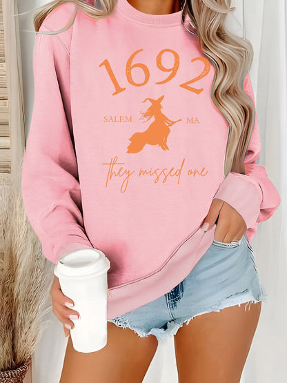 Damen Sweatshirt Witch-Motiv Baumwolle Gemütlich Grau