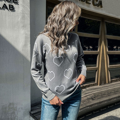 Damen Strickpullover Herzdesign Lässig