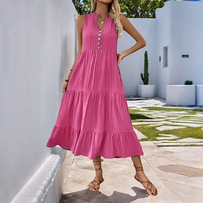 Damen Maxikleid Lässiger Schnitt Knopfleiste Eveloria