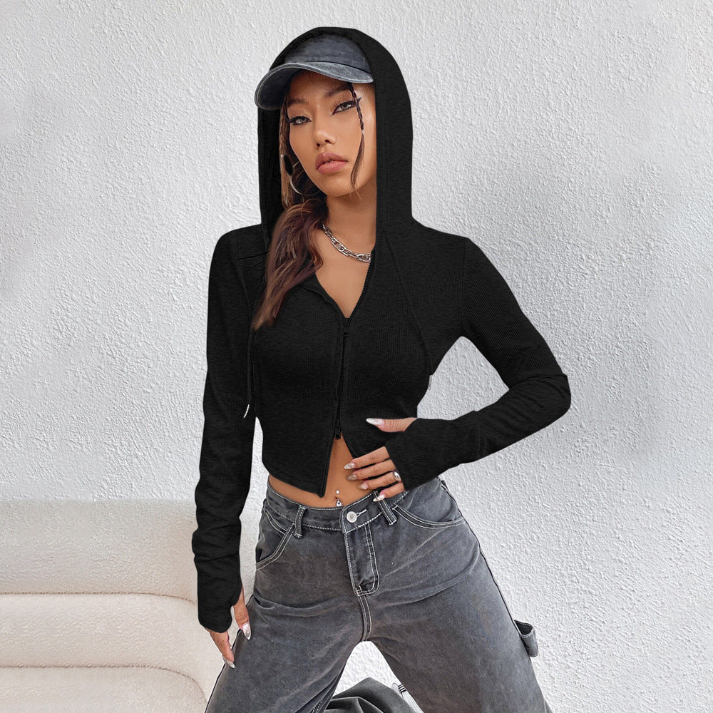 Damen Cropped Hoodie Kapuze Reißverschluss Eveloria