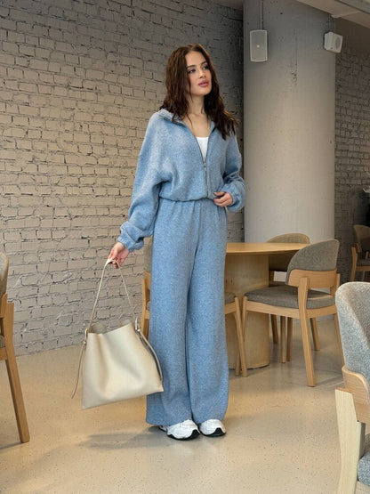 Damen Jumpsuit Durchgehender Reißverschluss Weites Bein Eveloria