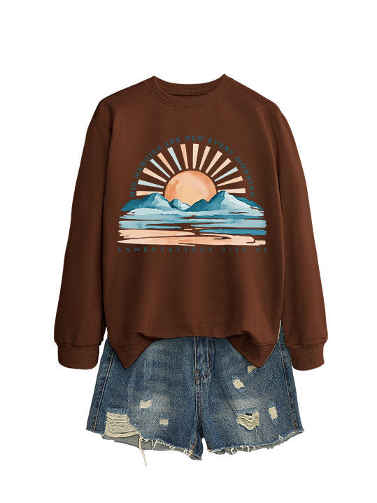 Damen Sweatshirt Lässiger Schnitt Sonnenaufgangsdesign Grau