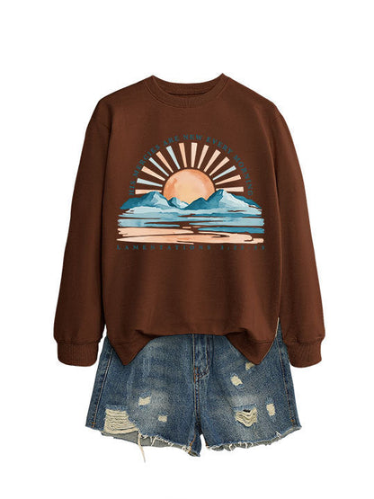 Damen Sweatshirt Lässiger Schnitt Sonnenaufgangsdesign Grau