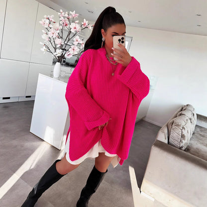 Damen Strickpullover Oversized Lässiger Schnitt Weite Ärmel