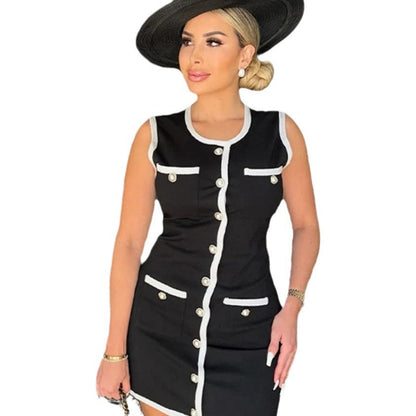 Damen Cocktailkleid Figurbetonter Schnitt Kontrasttaschen