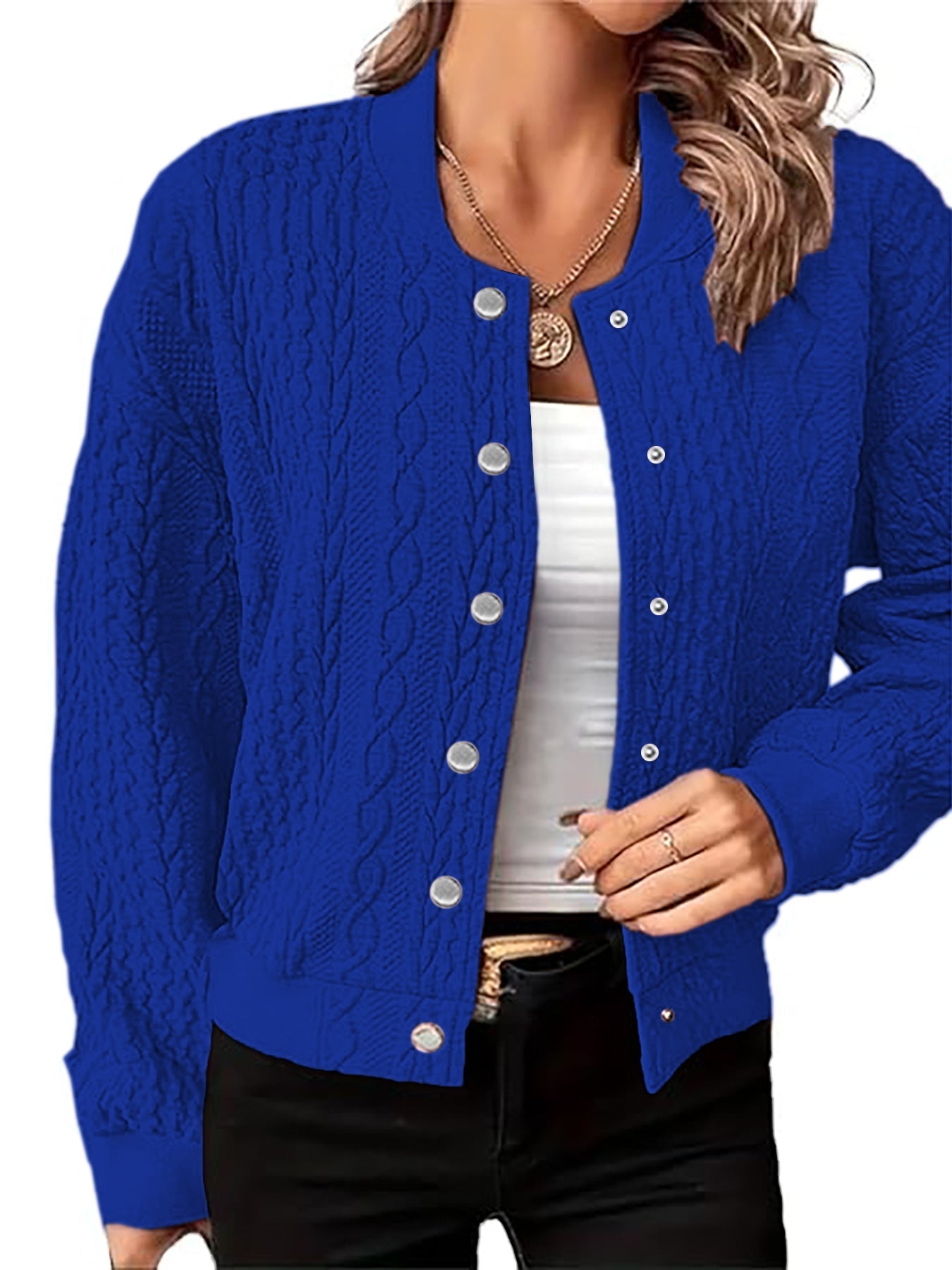 Damen Strickjacke Zopfmuster Druckknöpfe Eveloria