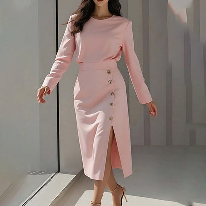 Damen Elegantes Midi-Kleid mit Knopfdetail und Seitenschlitz