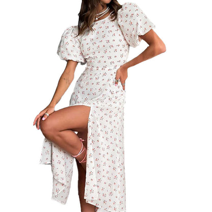 Damen Maxikleid Puffärmel Elegantem Schlitz Eveloria