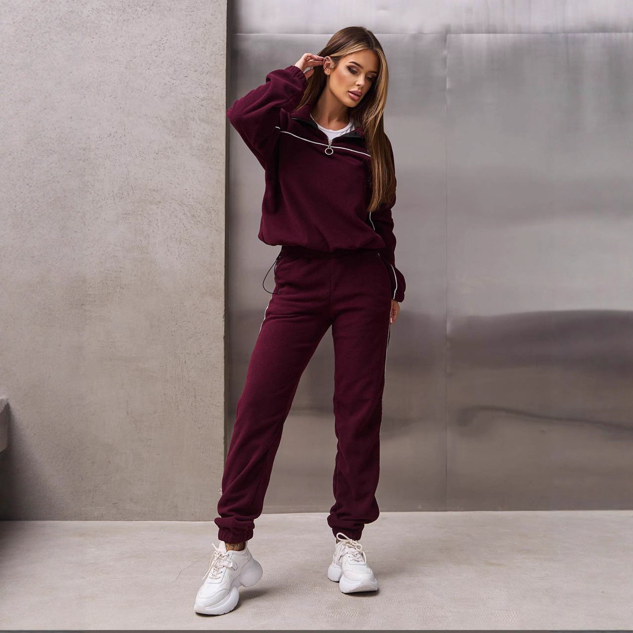 Damen Fleece-Outfit Reißverschluss Kuschelig Grau