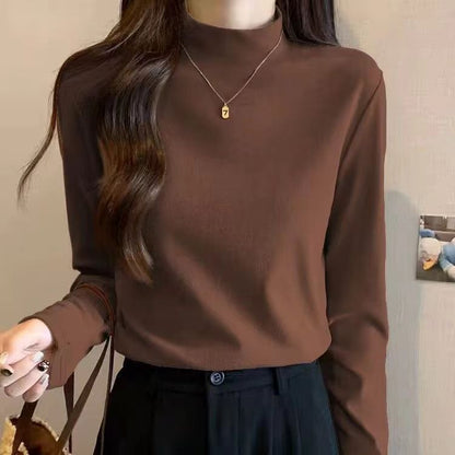 Damen Langarmshirt Feine Struktur Hochgeschlossener Kragen